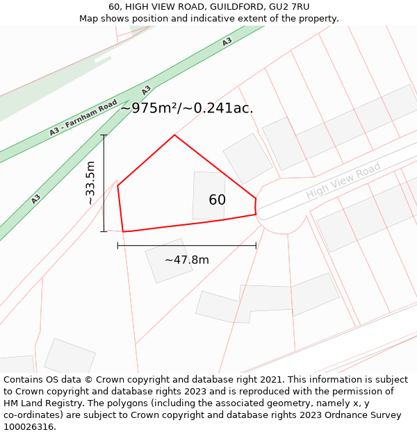 60, HIGH VIEW ROAD, GUILDFORD, GU2 7RU: Plot and title map