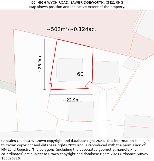 60, HIGH WYCH ROAD, SAWBRIDGEWORTH, CM21 0HG: Plot and title map