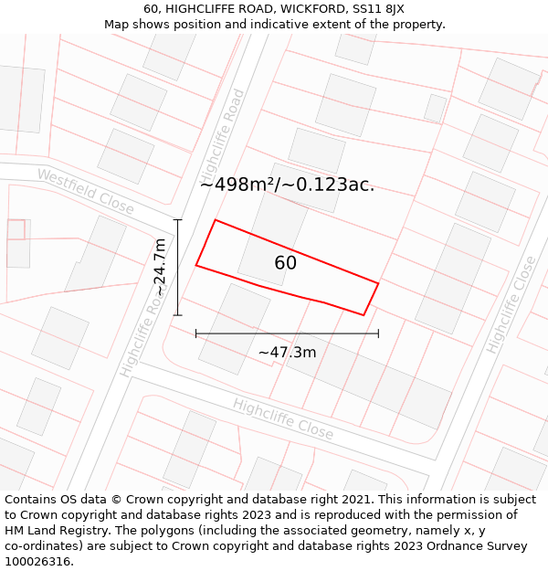 60, HIGHCLIFFE ROAD, WICKFORD, SS11 8JX: Plot and title map