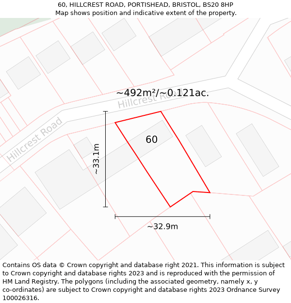 60, HILLCREST ROAD, PORTISHEAD, BRISTOL, BS20 8HP: Plot and title map