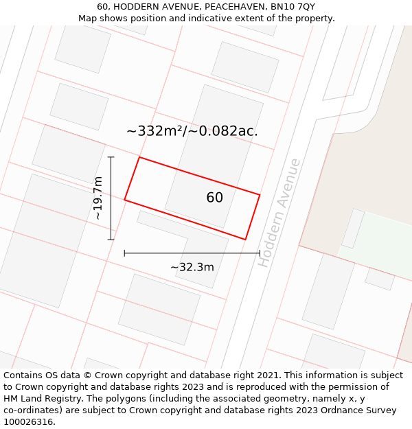 60, HODDERN AVENUE, PEACEHAVEN, BN10 7QY: Plot and title map