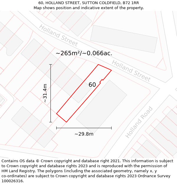 60, HOLLAND STREET, SUTTON COLDFIELD, B72 1RR: Plot and title map