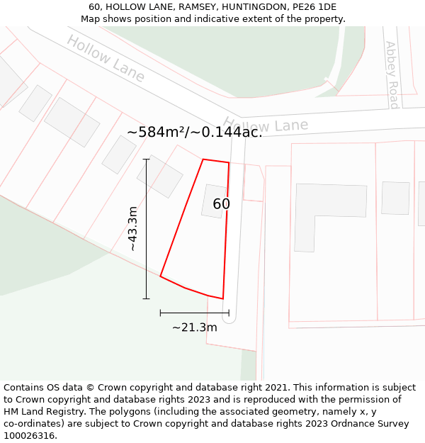 60, HOLLOW LANE, RAMSEY, HUNTINGDON, PE26 1DE: Plot and title map