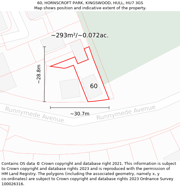 60, HORNSCROFT PARK, KINGSWOOD, HULL, HU7 3GS: Plot and title map