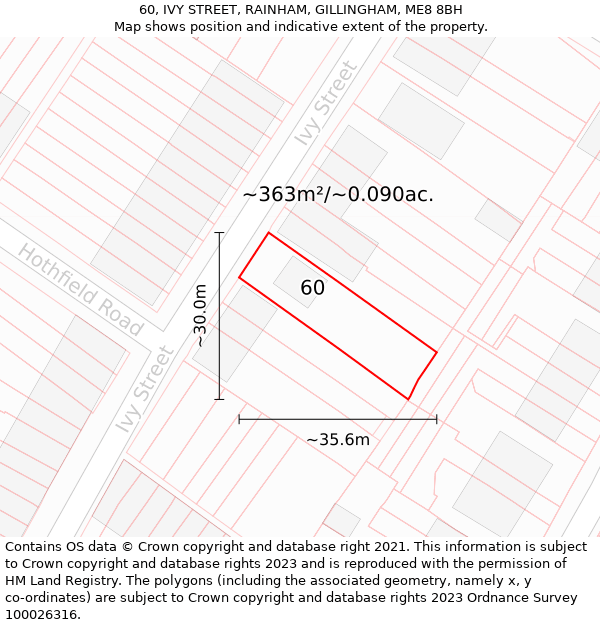 60, IVY STREET, RAINHAM, GILLINGHAM, ME8 8BH: Plot and title map