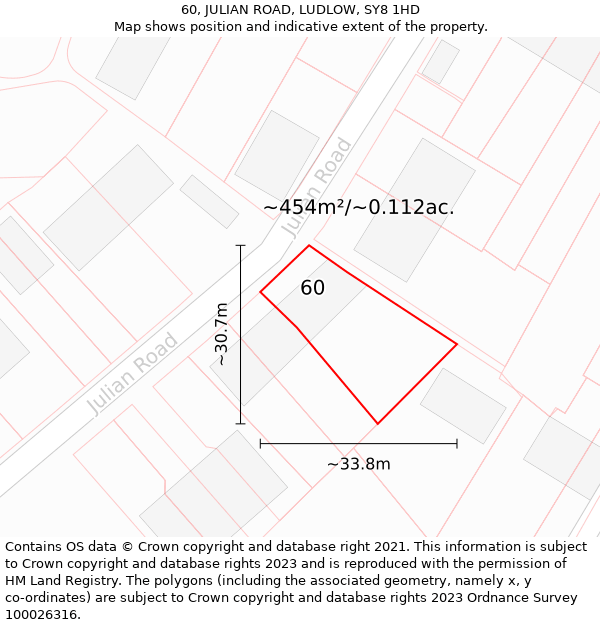 60, JULIAN ROAD, LUDLOW, SY8 1HD: Plot and title map