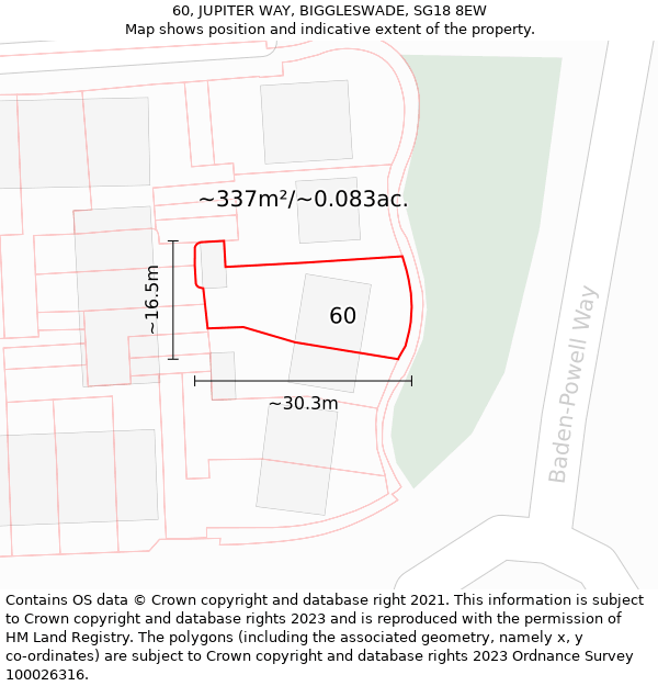 60, JUPITER WAY, BIGGLESWADE, SG18 8EW: Plot and title map