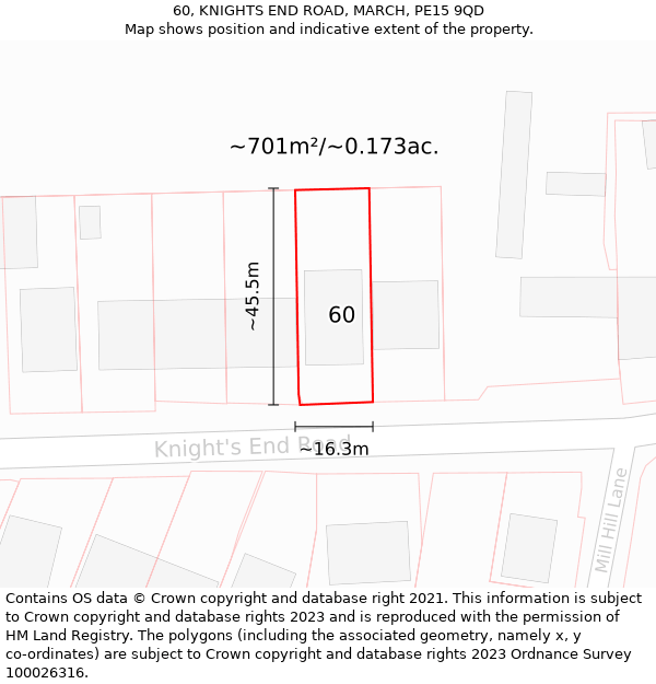 60, KNIGHTS END ROAD, MARCH, PE15 9QD: Plot and title map