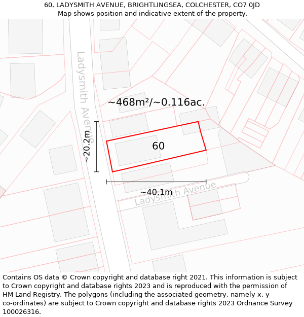 60, LADYSMITH AVENUE, BRIGHTLINGSEA, COLCHESTER, CO7 0JD: Plot and title map