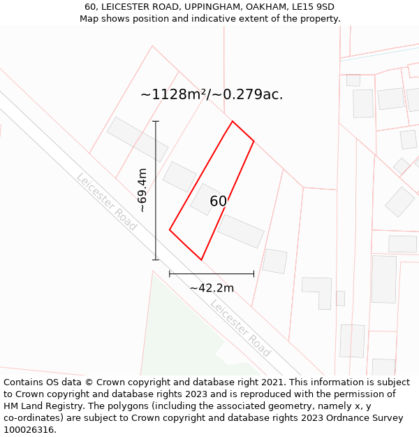 60, LEICESTER ROAD, UPPINGHAM, OAKHAM, LE15 9SD: Plot and title map