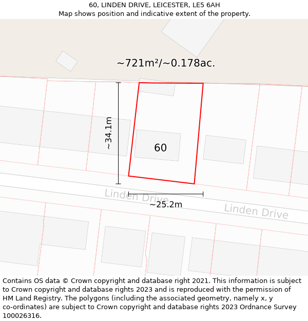 60, LINDEN DRIVE, LEICESTER, LE5 6AH: Plot and title map