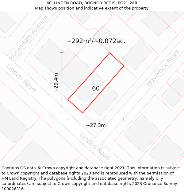 60, LINDEN ROAD, BOGNOR REGIS, PO21 2AR: Plot and title map