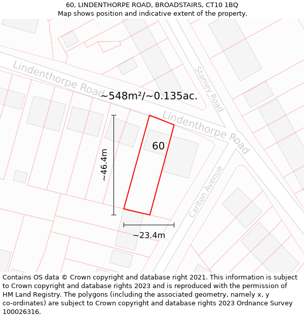 60, LINDENTHORPE ROAD, BROADSTAIRS, CT10 1BQ: Plot and title map