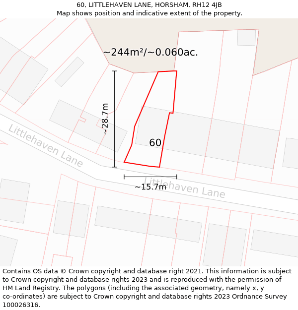 60, LITTLEHAVEN LANE, HORSHAM, RH12 4JB: Plot and title map