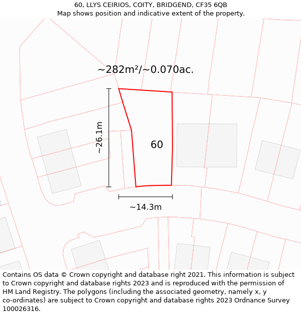 60, LLYS CEIRIOS, COITY, BRIDGEND, CF35 6QB: Plot and title map