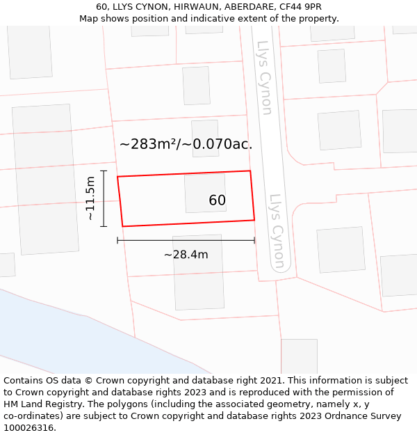 60, LLYS CYNON, HIRWAUN, ABERDARE, CF44 9PR: Plot and title map