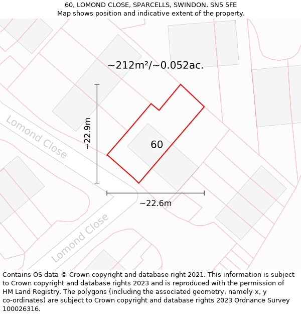 60, LOMOND CLOSE, SPARCELLS, SWINDON, SN5 5FE: Plot and title map