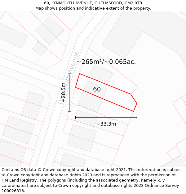 60, LYNMOUTH AVENUE, CHELMSFORD, CM2 0TR: Plot and title map