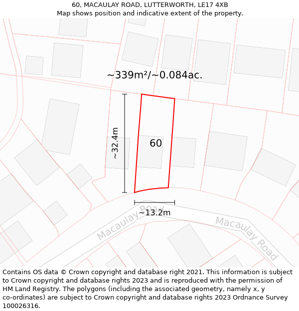 60, MACAULAY ROAD, LUTTERWORTH, LE17 4XB: Plot and title map