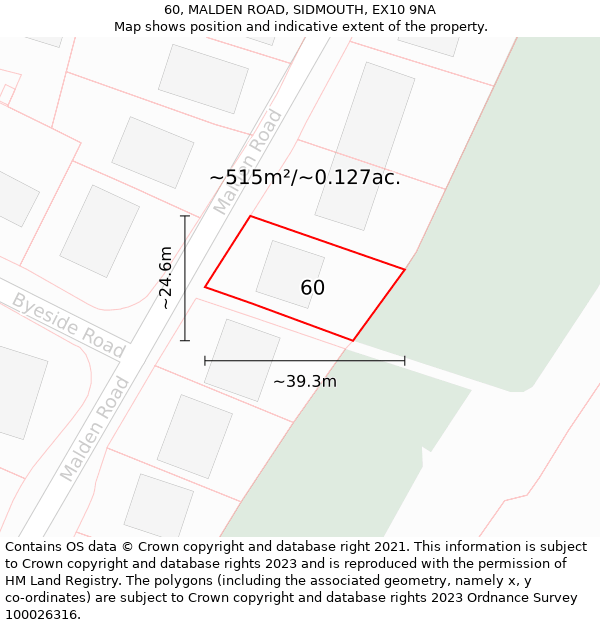 60, MALDEN ROAD, SIDMOUTH, EX10 9NA: Plot and title map