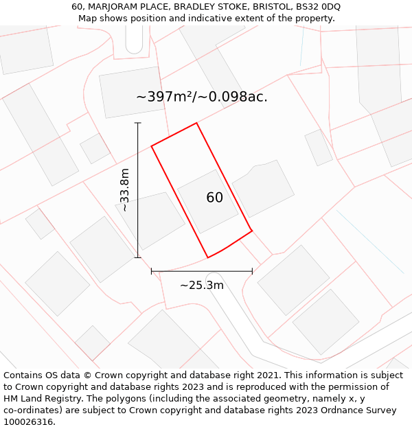 60, MARJORAM PLACE, BRADLEY STOKE, BRISTOL, BS32 0DQ: Plot and title map