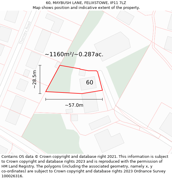 60, MAYBUSH LANE, FELIXSTOWE, IP11 7LZ: Plot and title map