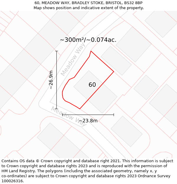 60, MEADOW WAY, BRADLEY STOKE, BRISTOL, BS32 8BP: Plot and title map