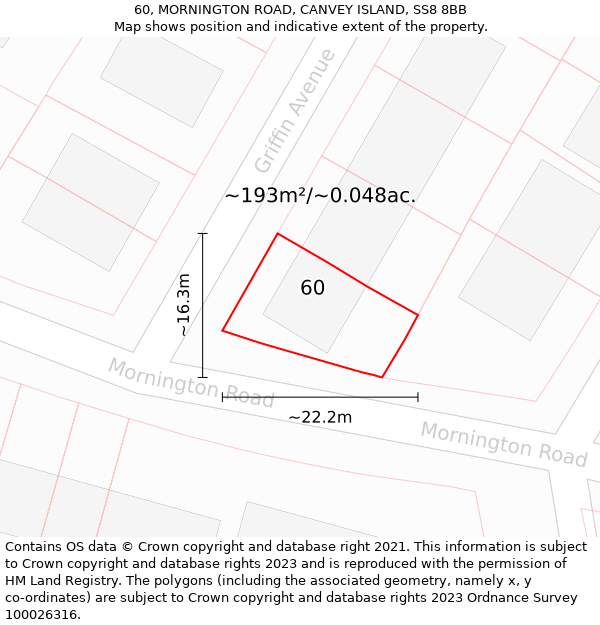 60, MORNINGTON ROAD, CANVEY ISLAND, SS8 8BB: Plot and title map