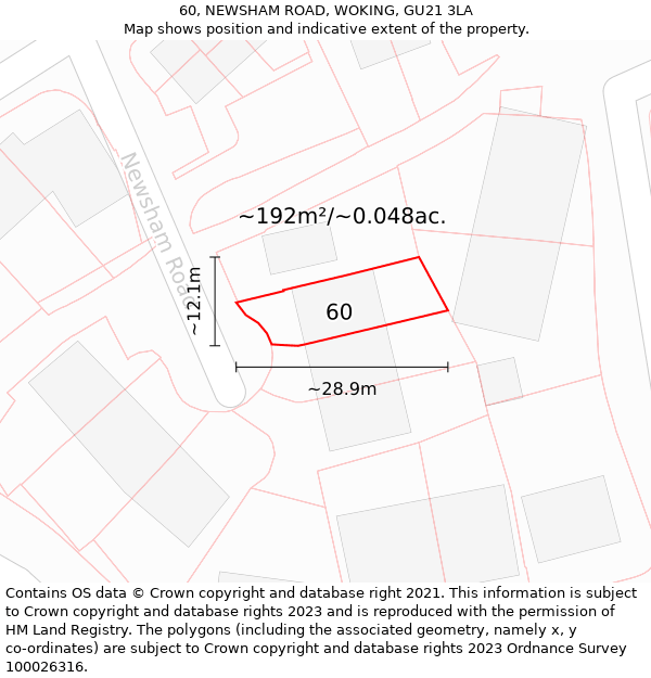 60, NEWSHAM ROAD, WOKING, GU21 3LA: Plot and title map