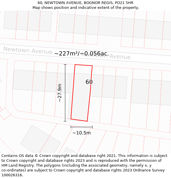 60, NEWTOWN AVENUE, BOGNOR REGIS, PO21 5HR: Plot and title map