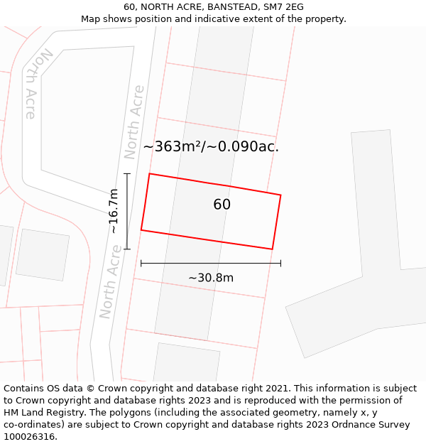 60, NORTH ACRE, BANSTEAD, SM7 2EG: Plot and title map