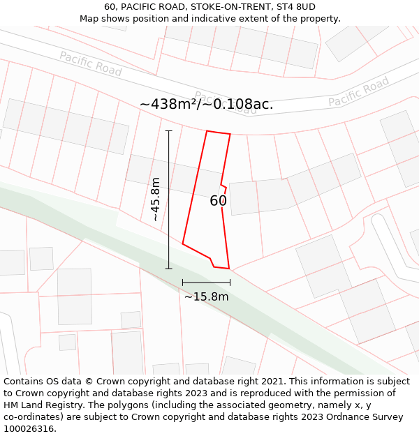 60, PACIFIC ROAD, STOKE-ON-TRENT, ST4 8UD: Plot and title map