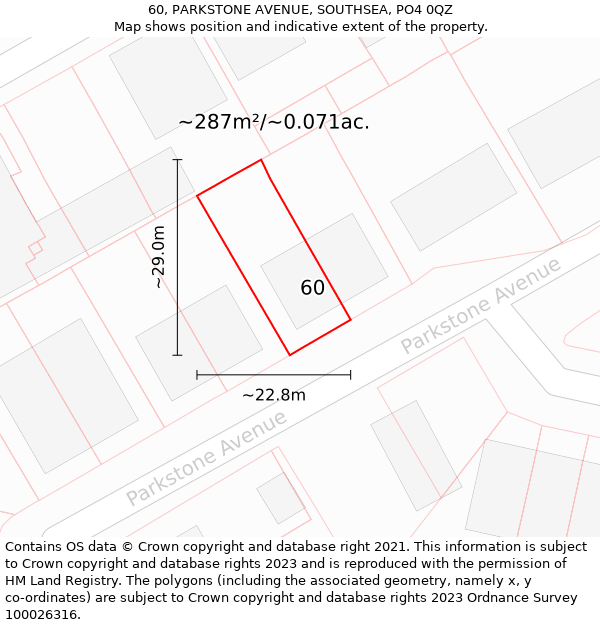 60, PARKSTONE AVENUE, SOUTHSEA, PO4 0QZ: Plot and title map