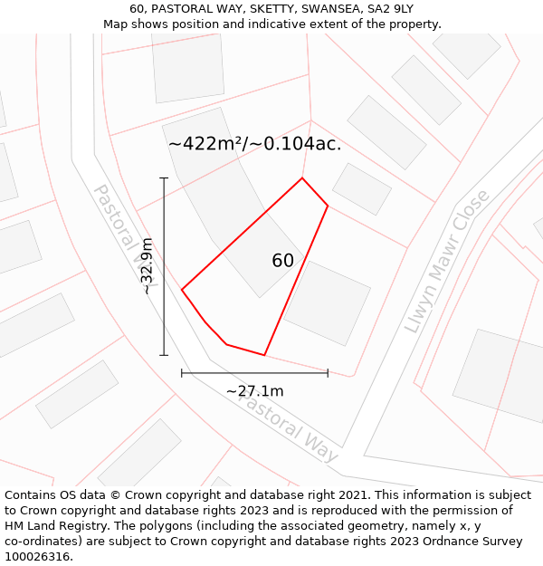 60, PASTORAL WAY, SKETTY, SWANSEA, SA2 9LY: Plot and title map