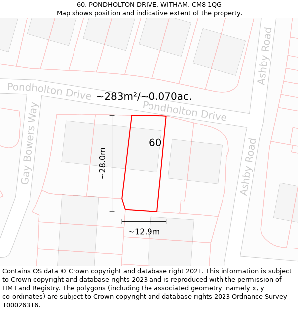 60, PONDHOLTON DRIVE, WITHAM, CM8 1QG: Plot and title map