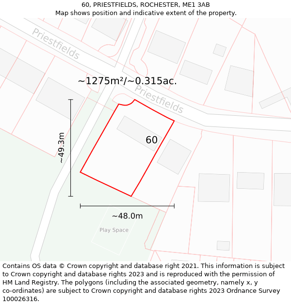 60, PRIESTFIELDS, ROCHESTER, ME1 3AB: Plot and title map