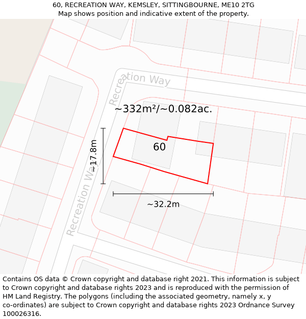 60, RECREATION WAY, KEMSLEY, SITTINGBOURNE, ME10 2TG: Plot and title map