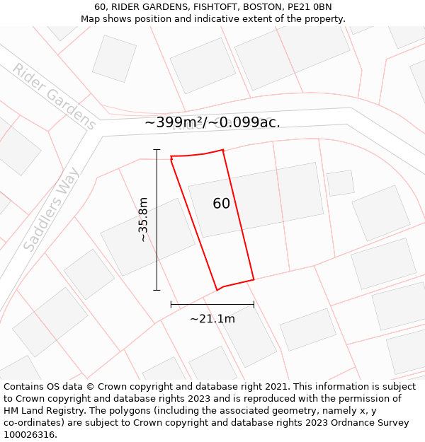 60, RIDER GARDENS, FISHTOFT, BOSTON, PE21 0BN: Plot and title map