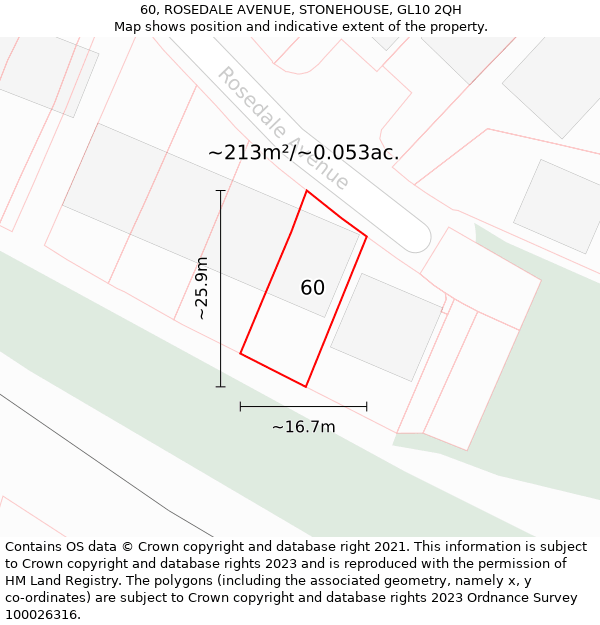 60, ROSEDALE AVENUE, STONEHOUSE, GL10 2QH: Plot and title map