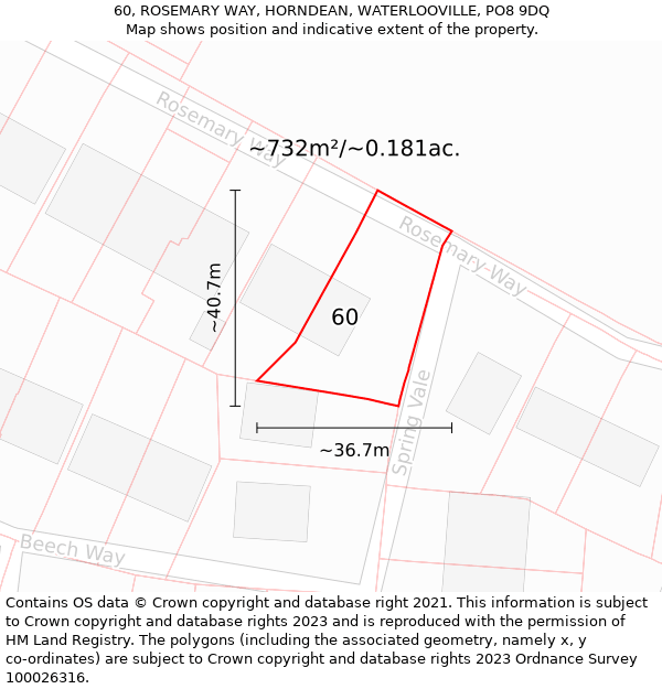 60, ROSEMARY WAY, HORNDEAN, WATERLOOVILLE, PO8 9DQ: Plot and title map