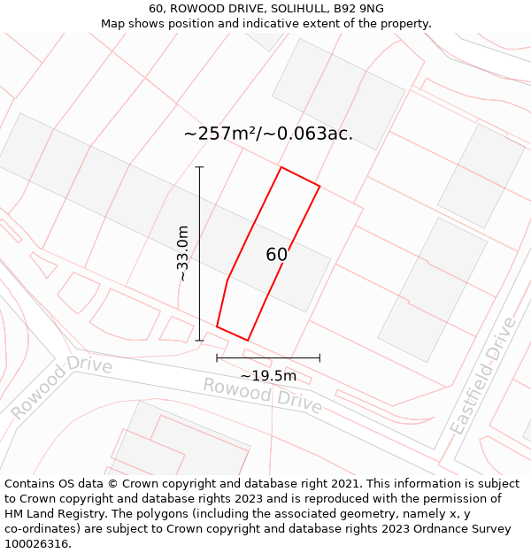 60, ROWOOD DRIVE, SOLIHULL, B92 9NG: Plot and title map