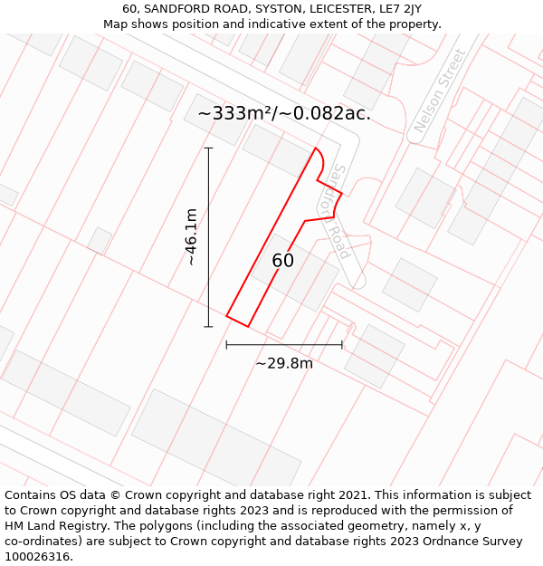 60, SANDFORD ROAD, SYSTON, LEICESTER, LE7 2JY: Plot and title map