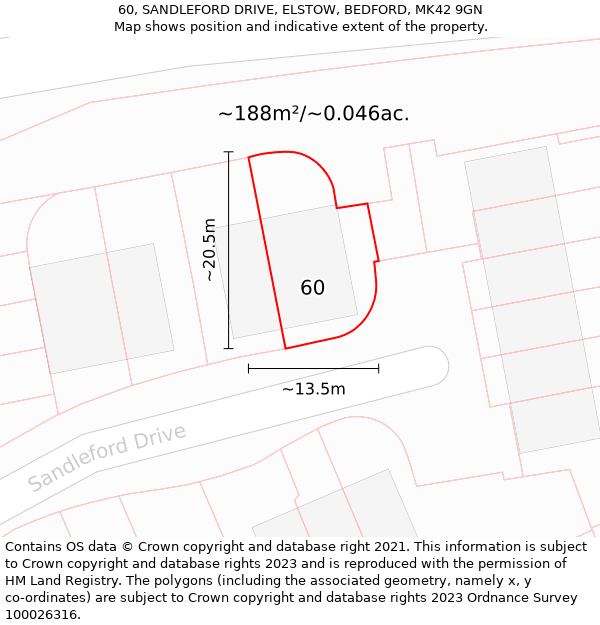 60, SANDLEFORD DRIVE, ELSTOW, BEDFORD, MK42 9GN: Plot and title map