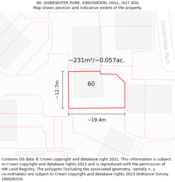 60, SHINEWATER PARK, KINGSWOOD, HULL, HU7 3GG: Plot and title map