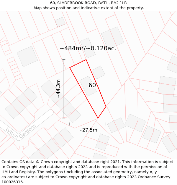 60, SLADEBROOK ROAD, BATH, BA2 1LR: Plot and title map