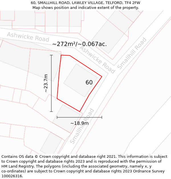 60, SMALLHILL ROAD, LAWLEY VILLAGE, TELFORD, TF4 2FW: Plot and title map