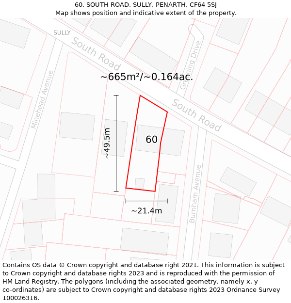 60, SOUTH ROAD, SULLY, PENARTH, CF64 5SJ: Plot and title map