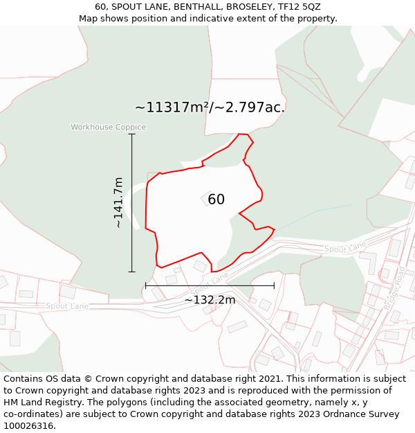 60, SPOUT LANE, BENTHALL, BROSELEY, TF12 5QZ: Plot and title map