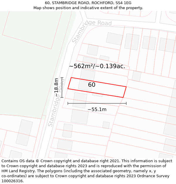 60, STAMBRIDGE ROAD, ROCHFORD, SS4 1EG: Plot and title map