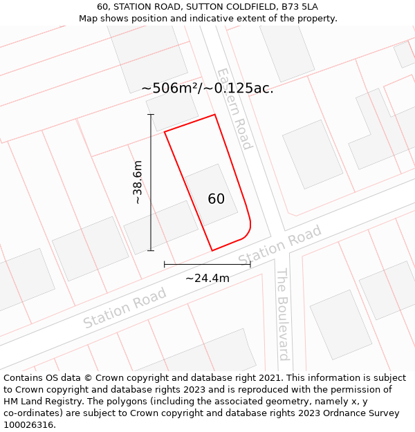 60, STATION ROAD, SUTTON COLDFIELD, B73 5LA: Plot and title map